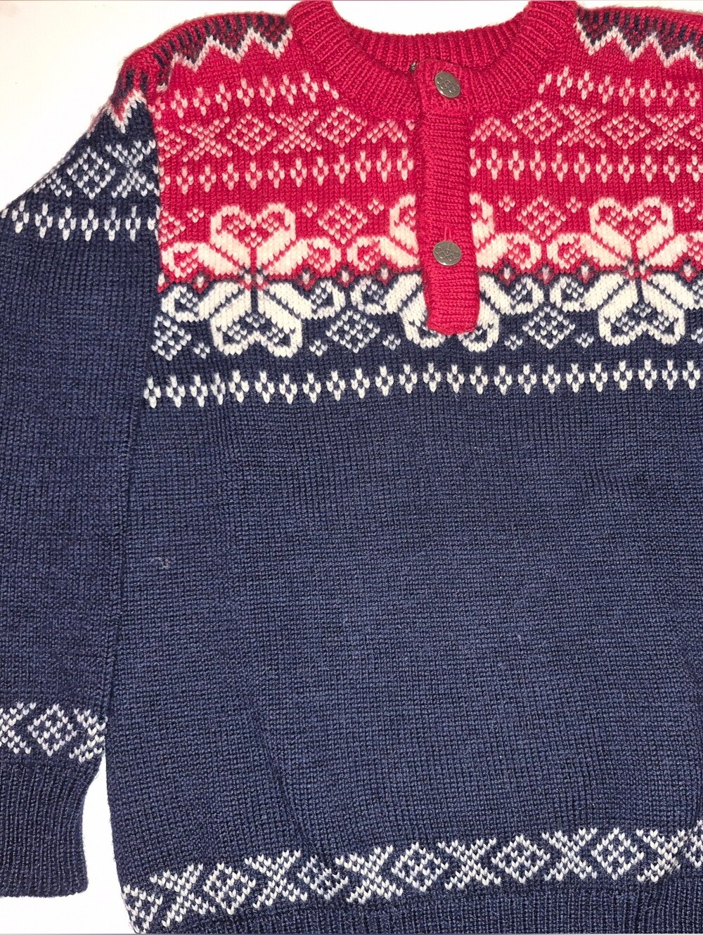 Women DALE OF Norway Vintage Navy and Red Nordic Knit Sweater Xs 100%wool